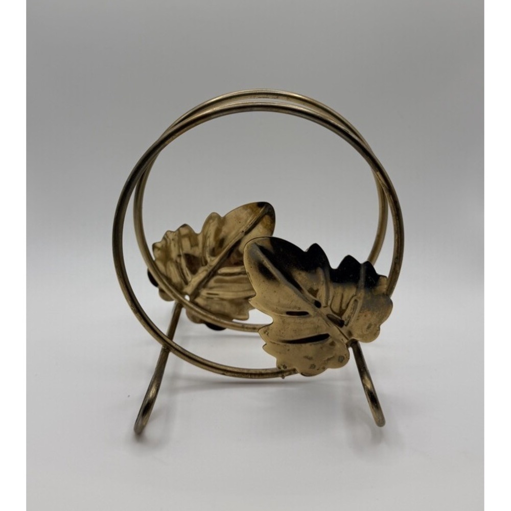 Vintage MCM Round Wire Metal Footed Leaf Napkin Holder Gold Tone Mid-Century‎